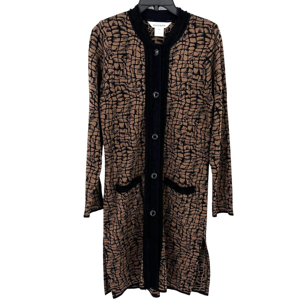 Exclusively Misook Reptile Print Button Front Duster Jacket Cardigan Size XS